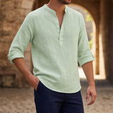 Segovia Linen Henley Shirt in Light Green