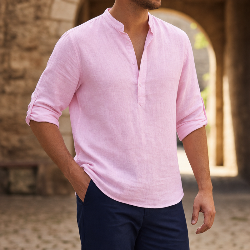 Segovia Linen Henley Shirt in Pink