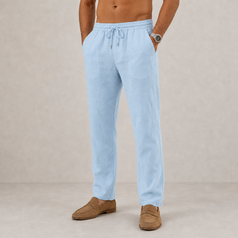 Sibenik Linen Drawstring Pants in Light Blue