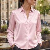 Sifnos Satin Button-Down Blouse in Pink