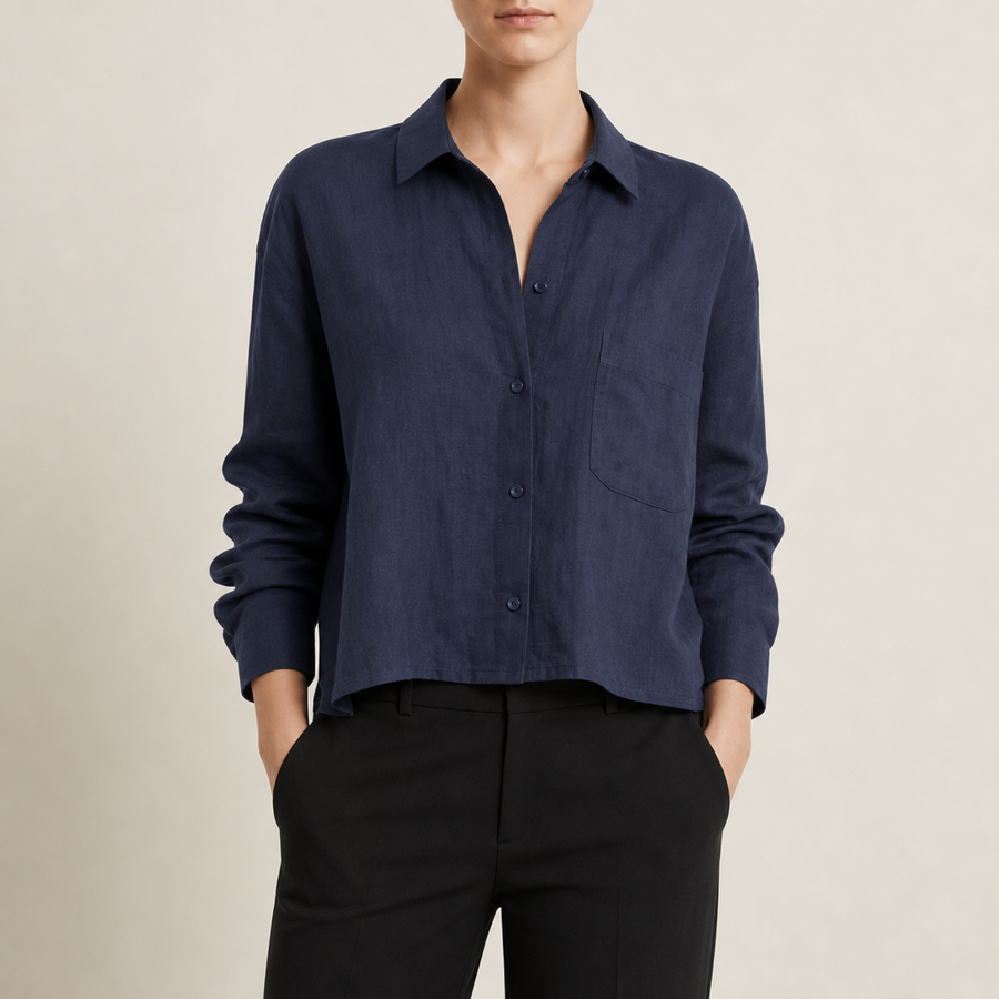 Silves Linen Oversized Shirt in Navy Blue