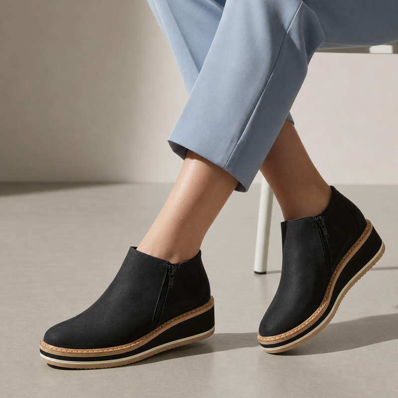Silves Orthopedic Wedge Platform Ankle Boots in Black
