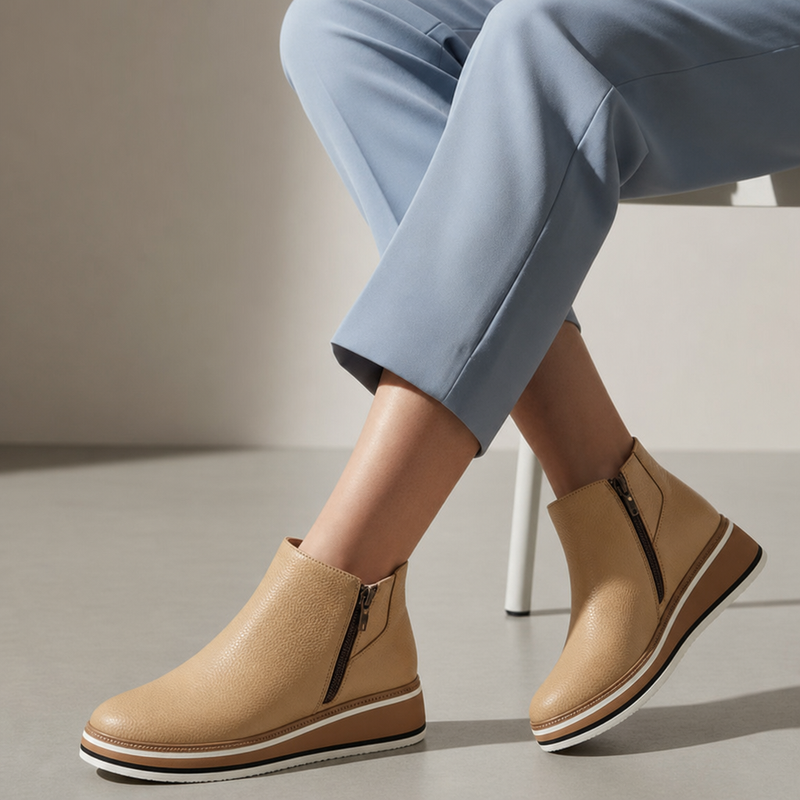 Silves Orthopedic Wedge Platform Ankle Boots in Beige