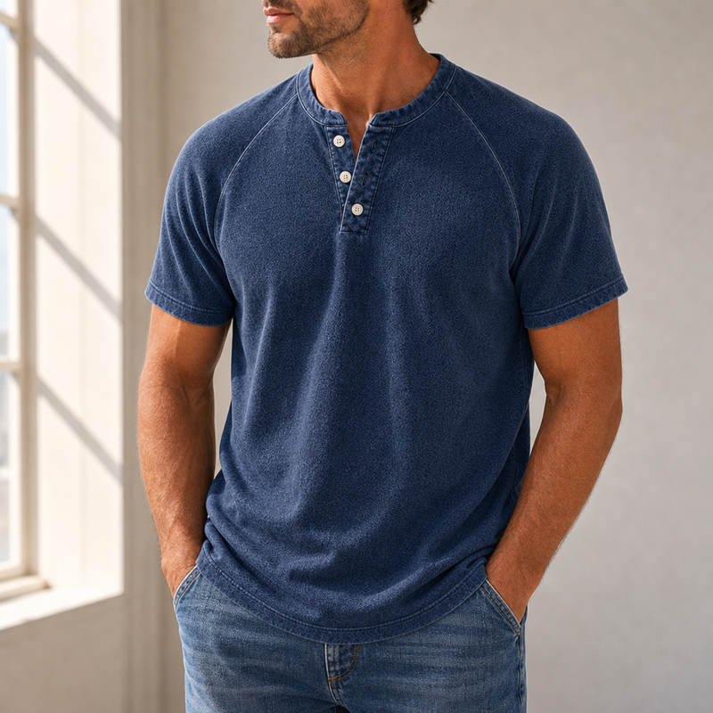 Sitges Washed Henley T-Shirt in Navy