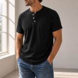 Sitges Washed Henley T-Shirt in Black