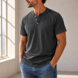 Sitges Washed Henley T-Shirt in Charcoal Gray