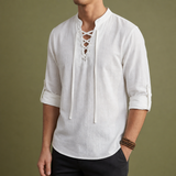Skyros Lace-Up Linen Shirt in White