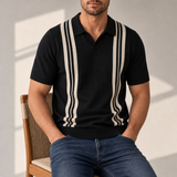 Sorrento Striped Knit Polo in Black