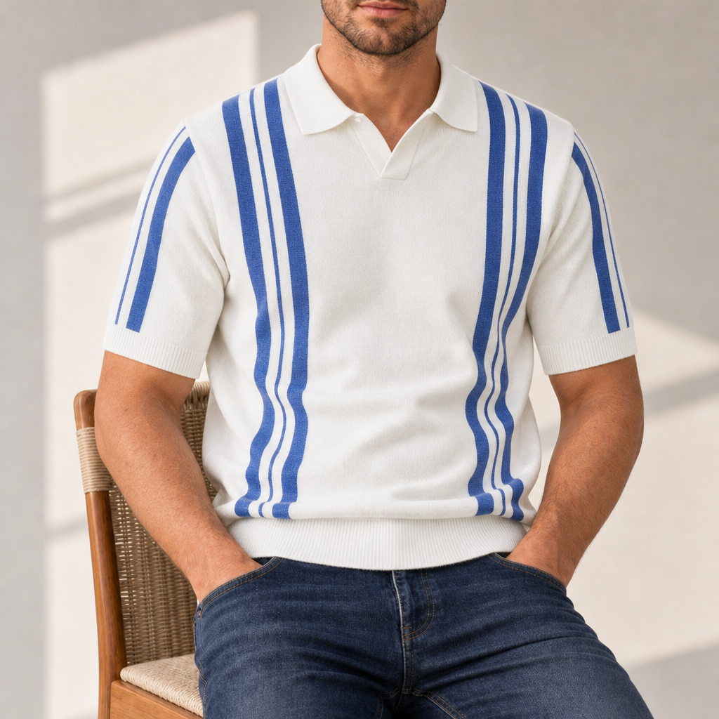 Sorrento Striped Knit Polo in White