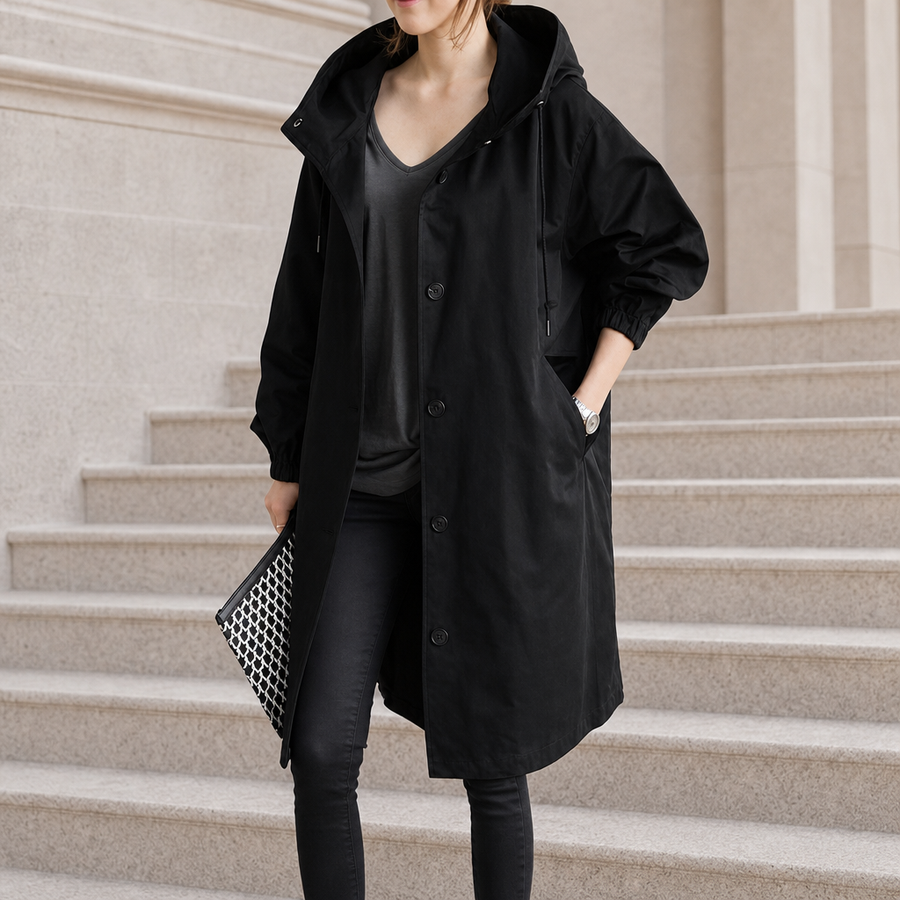 Sperlonga Hooded Trench Coat in Black
