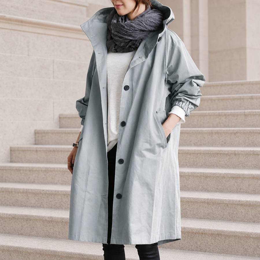 Sperlonga Hooded Trench Coat in Ice Gray