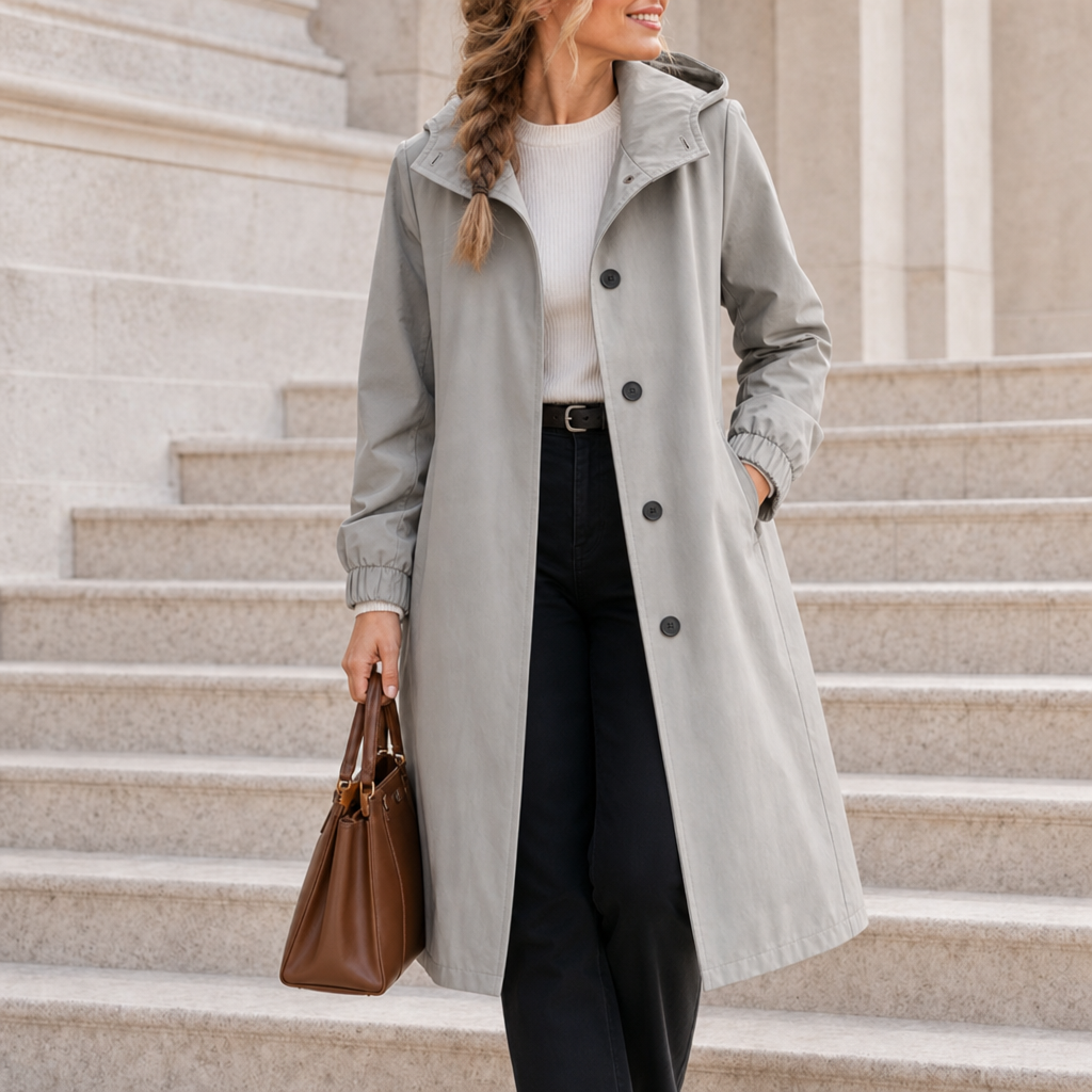 Sperlonga Hooded Trench Coat in Light Gray