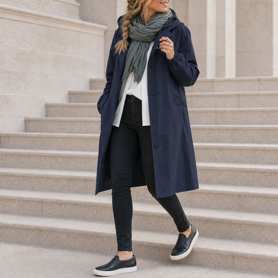 Sperlonga Hooded Trench Coat in Navy Blue
