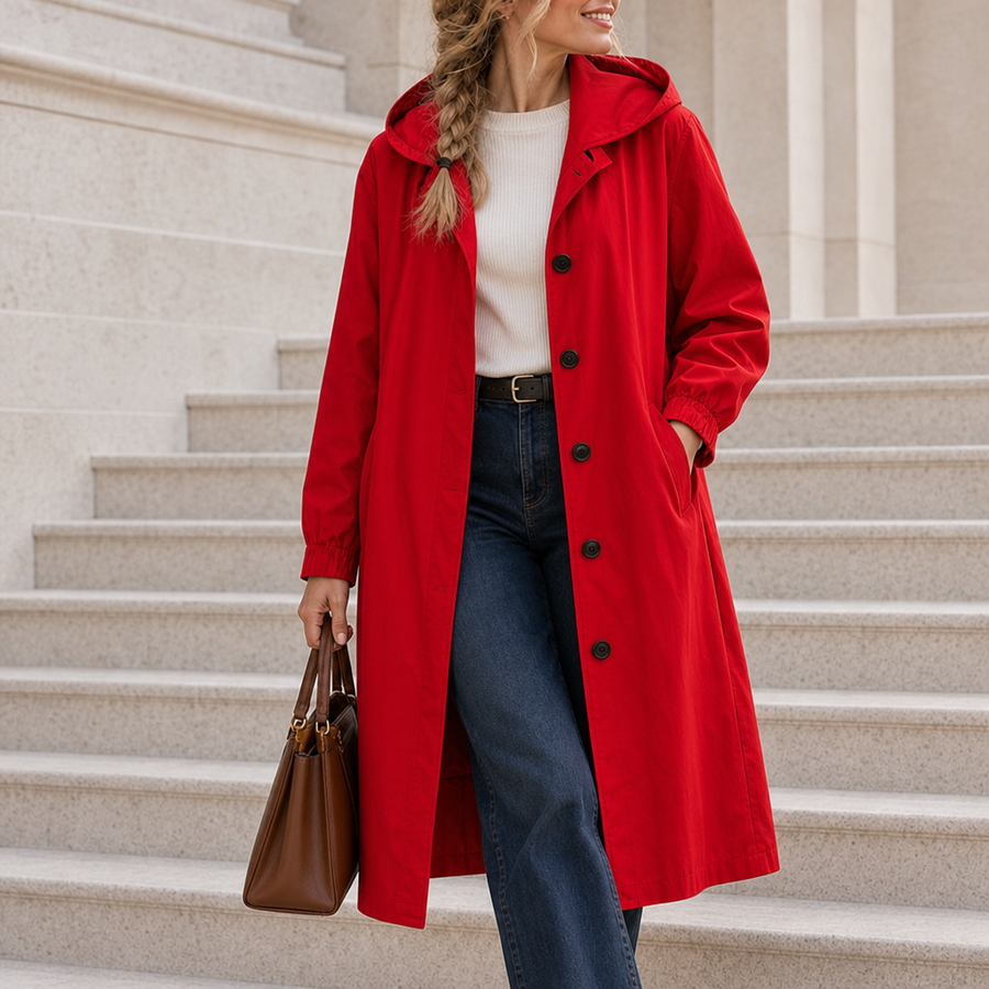 Sperlonga Hooded Trench Coat in Red
