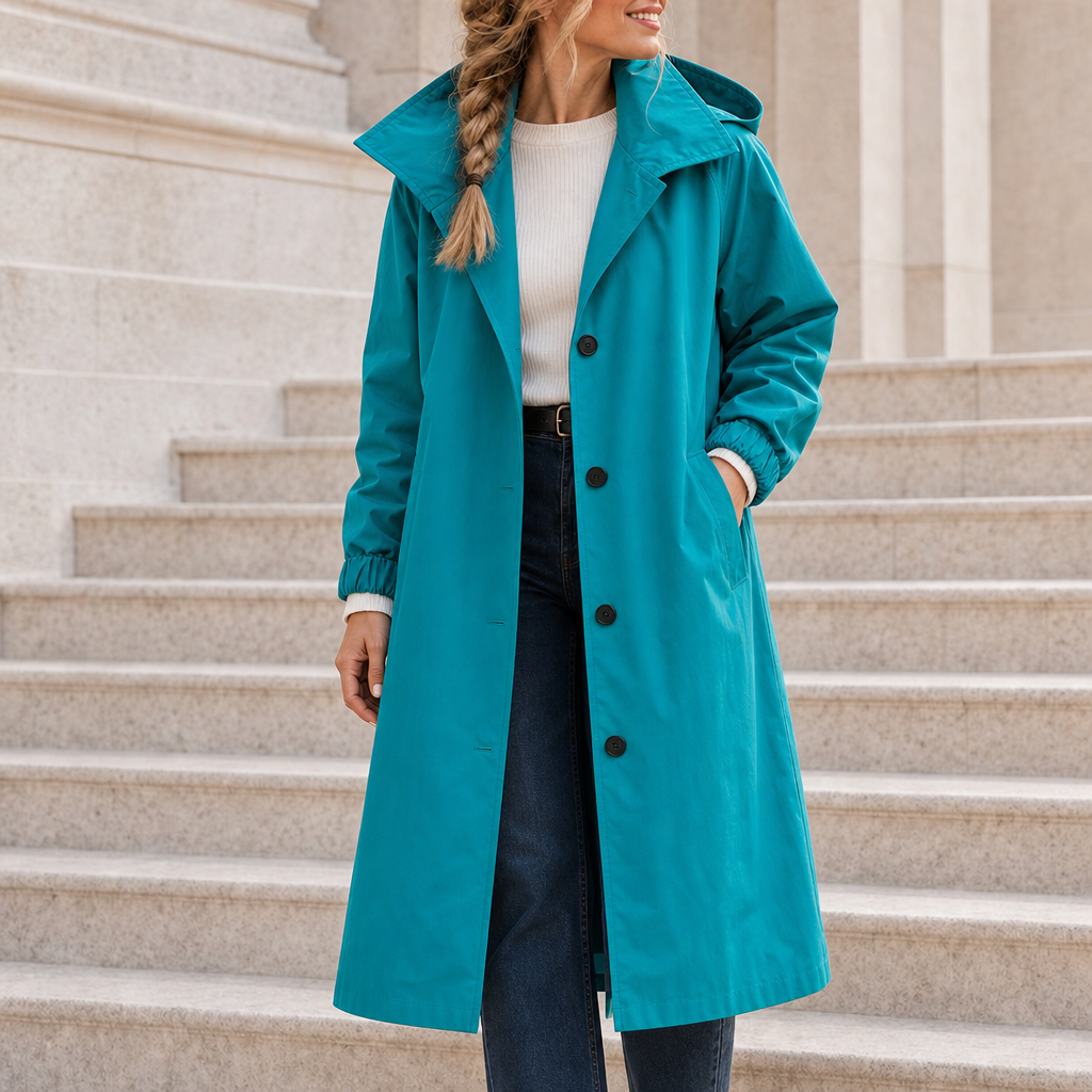 Sperlonga Hooded Trench Coat in Turquoise