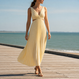 Spetses Pleated Cut-Out Midi Dress in Yellow