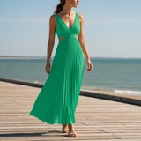 Spetses Pleated Cut-Out Midi Dress in Green
