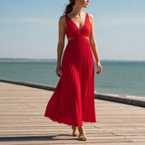 Spetses Pleated Cut-Out Midi Dress in Red