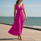 Spetses Pleated Cut-Out Midi Dress in Pink