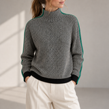 Symi Chevron Stripe Turtleneck Sweater in Green