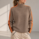 Symi Chevron Stripe Turtleneck Sweater in Orange