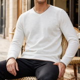 Syros Contrast Trim V-Neck Tee in White