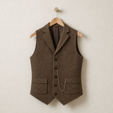 Tarifa Herringbone Lapel Waistcoat in Coffee