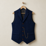 Tarifa Herringbone Lapel Waistcoat in Blue
