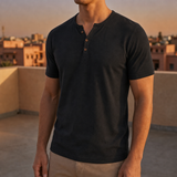 Tarifa Muscle Fit Henley Tee in Black