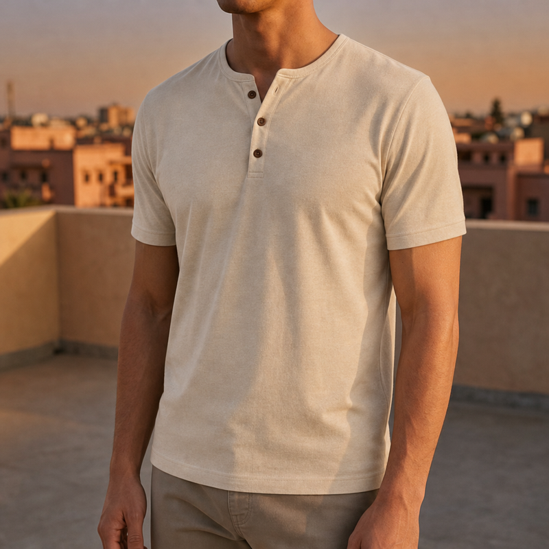Tarifa Muscle Fit Henley Tee in Khaki