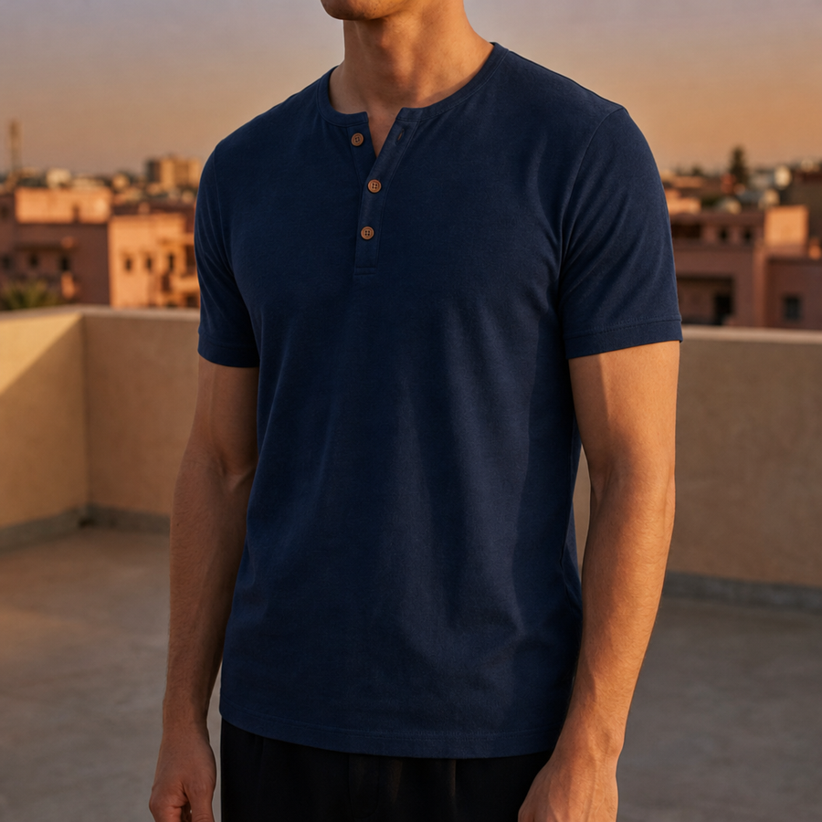 Tarifa Muscle Fit Henley Tee in Navy