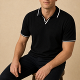 Thassos Contrast Trim Polo in Black