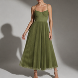 Tivoli Pleated Corset Midi Dress in Olive Green