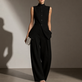 Toledo Linen Mock Neck Pant Set in Black