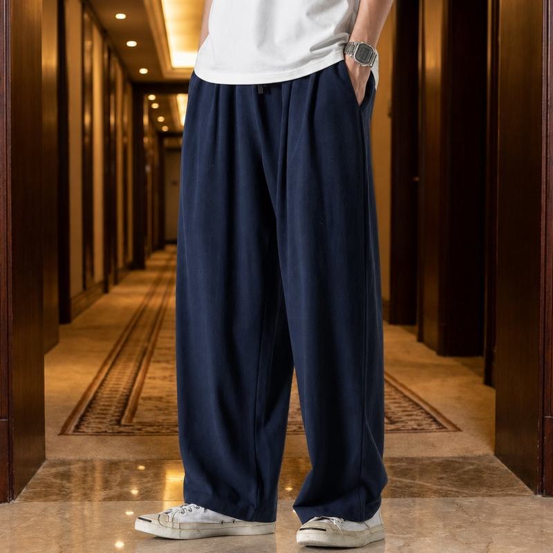 Tossa Loose Fit Linen Pants in Navy Blue