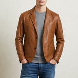 Trogir Leather Blazer Jacket in Cognac Brown