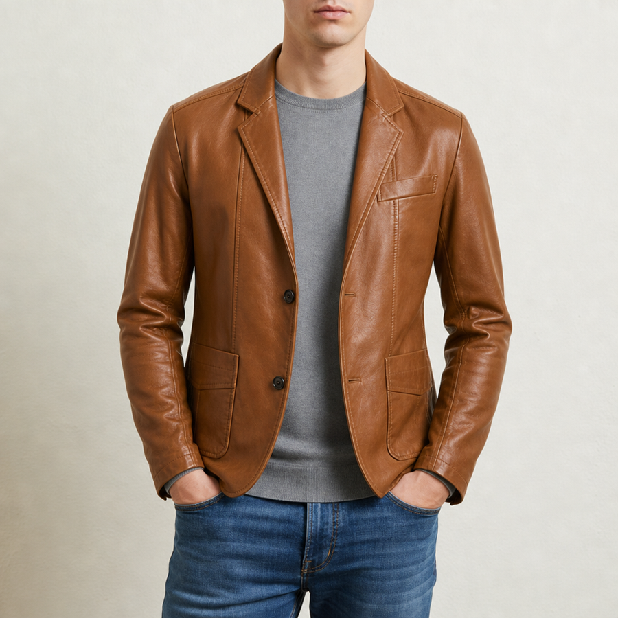 Trogir Leather Blazer Jacket in Cognac Brown