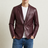 Trogir Leather Blazer Jacket in Burgundy Red