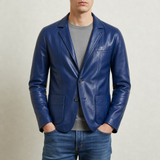 Trogir Leather Blazer Jacket in Royal Blue