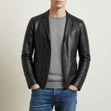 Trogir Leather Blazer Jacket in Obsidian Black