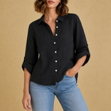 Trujillo Relaxed Linen Button-Up Shirt in Black