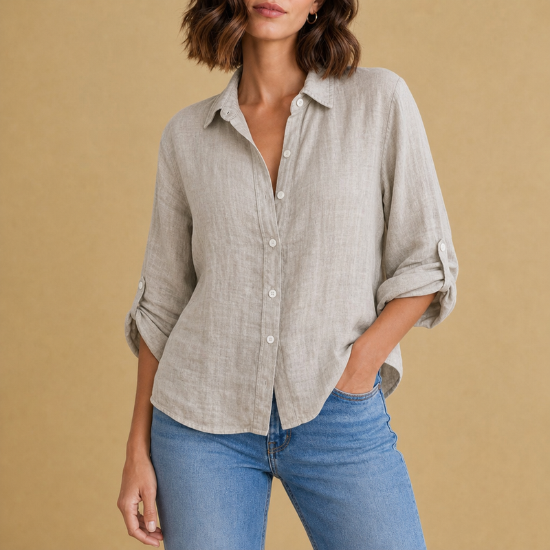 Trujillo Relaxed Linen Button-Up Shirt in Gray