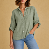 Trujillo Relaxed Linen Button-Up Shirt in Green