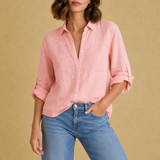 Trujillo Relaxed Linen Button-Up Shirt in Pink