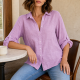 Trujillo Relaxed Linen Button-Up Shirt in Purple