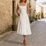 Uzes Floral Lace Midi Dress in White