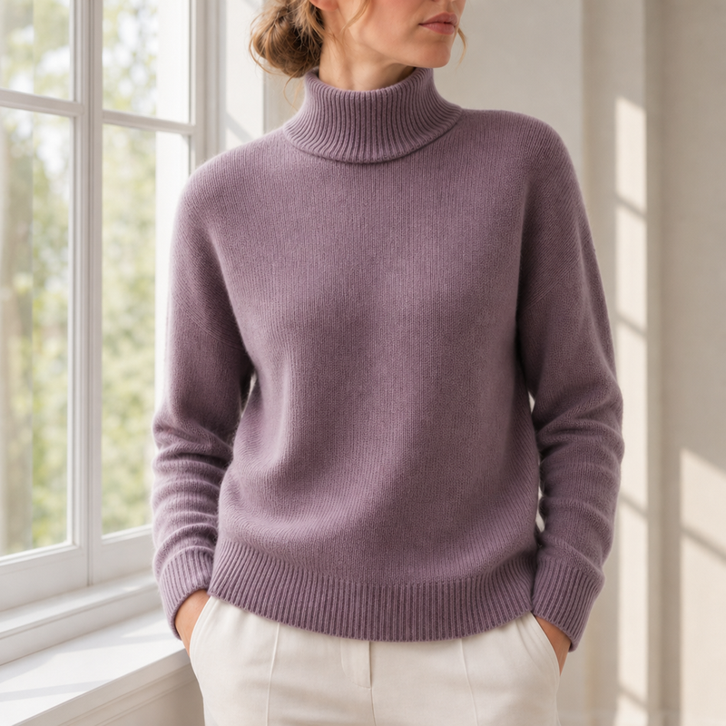 Uzes Ribbed Roll Neck Sweater in Purple