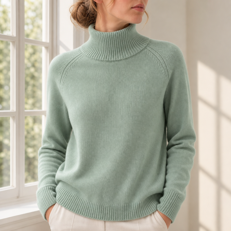 Uzes Ribbed Roll Neck Sweater in Green
