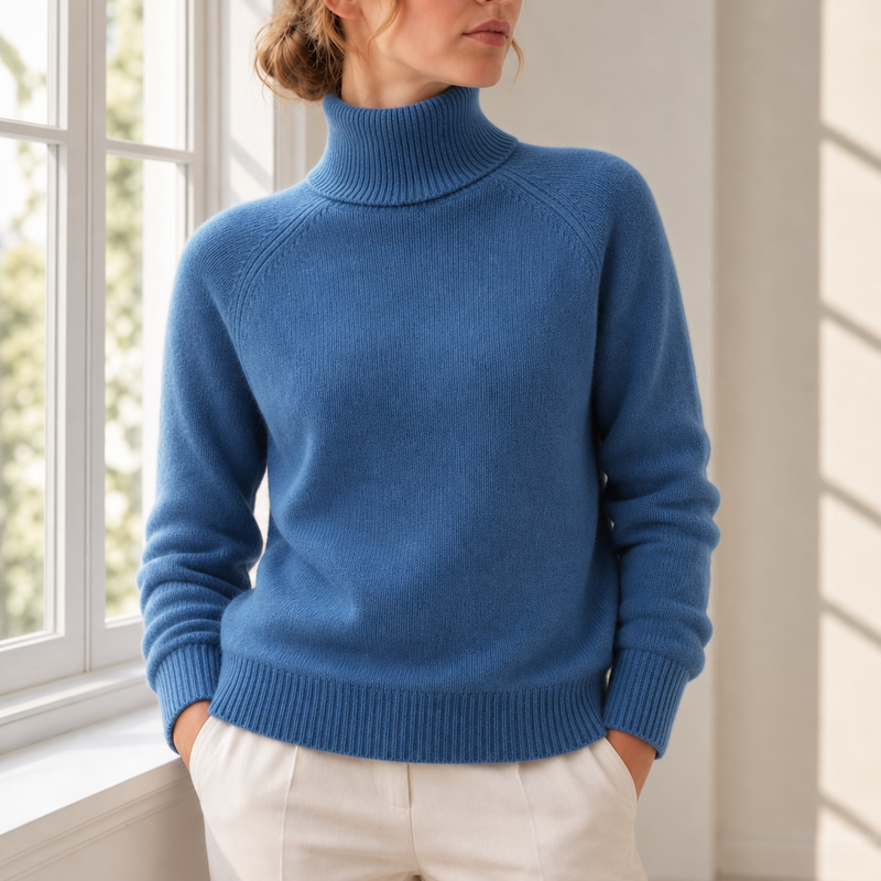 Uzes Ribbed Roll Neck Sweater in Blue