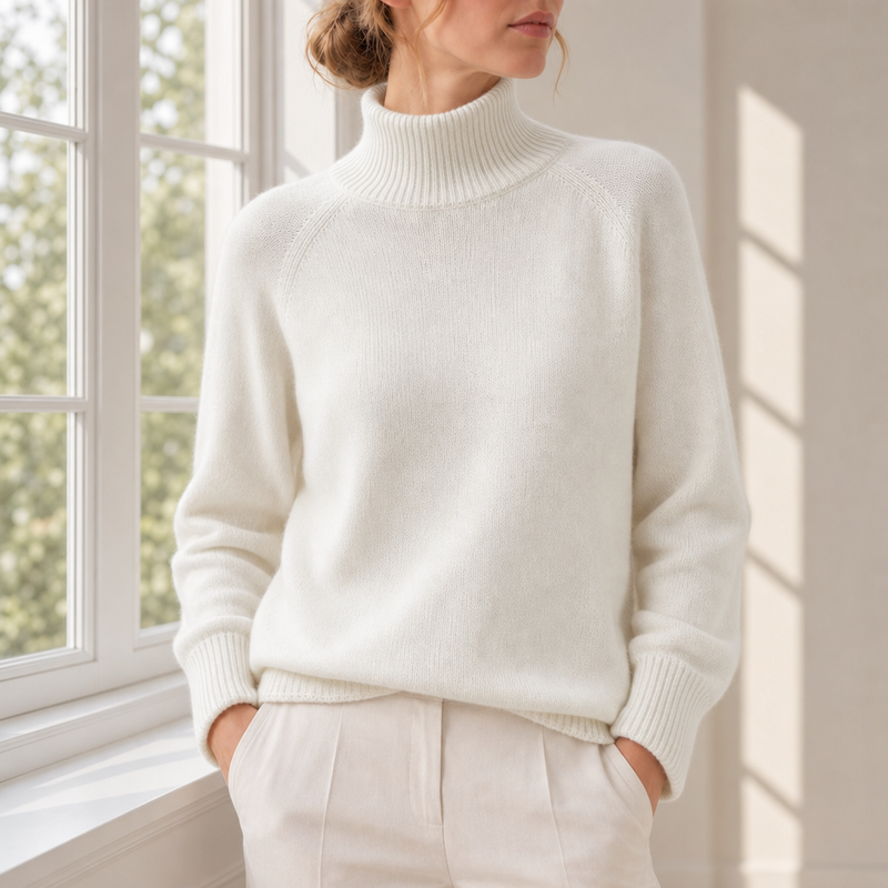 Uzes Ribbed Roll Neck Sweater in White